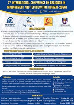 Hội thảo khoa học quốc tế lần thứ 7: Nghiên cứu về Quản lý và Đổi mới công nghệ 2026 (The 7th International Conference on Research in Management and Technovation, 2026 - ICRMAT 2026)